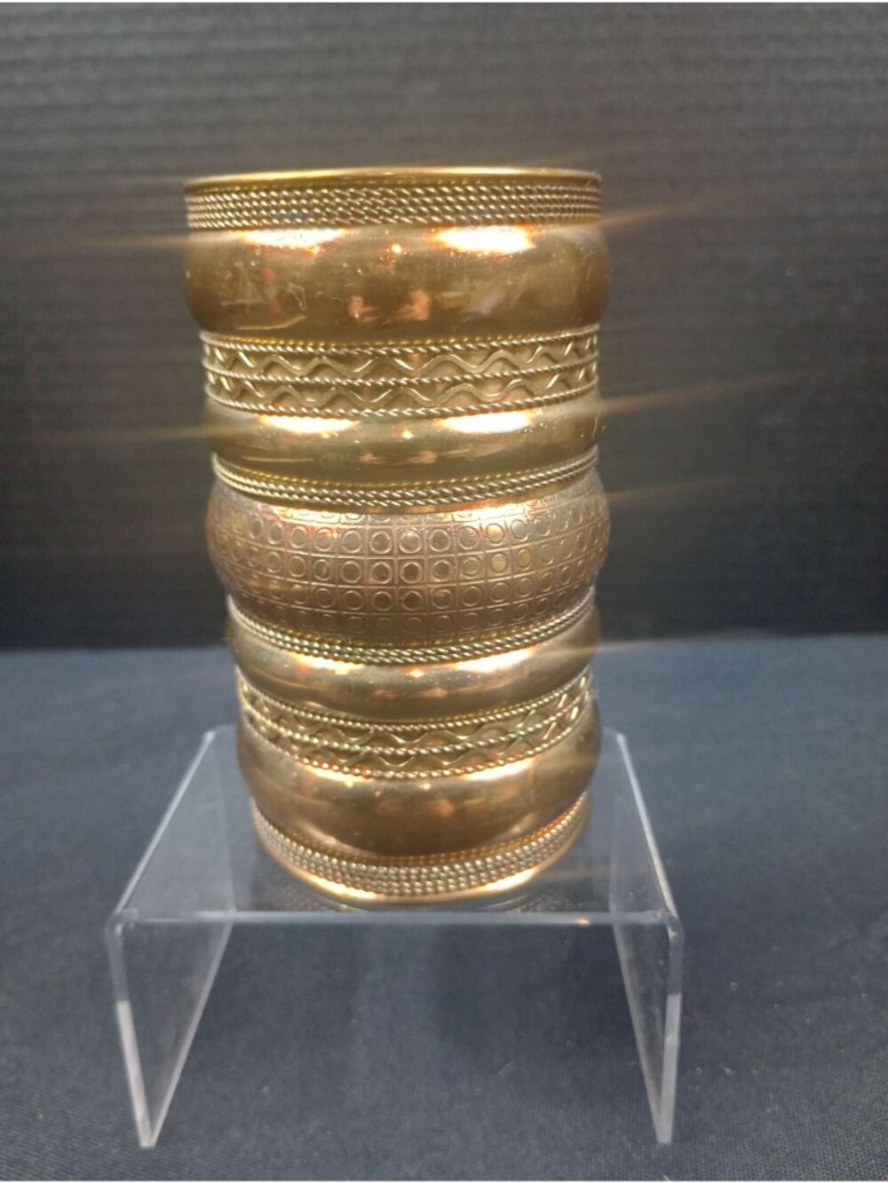 Vintage Bold  Hippy   Boho  Hand Crafted Brass 5"  Wide Cuff Bracelet Bangle
